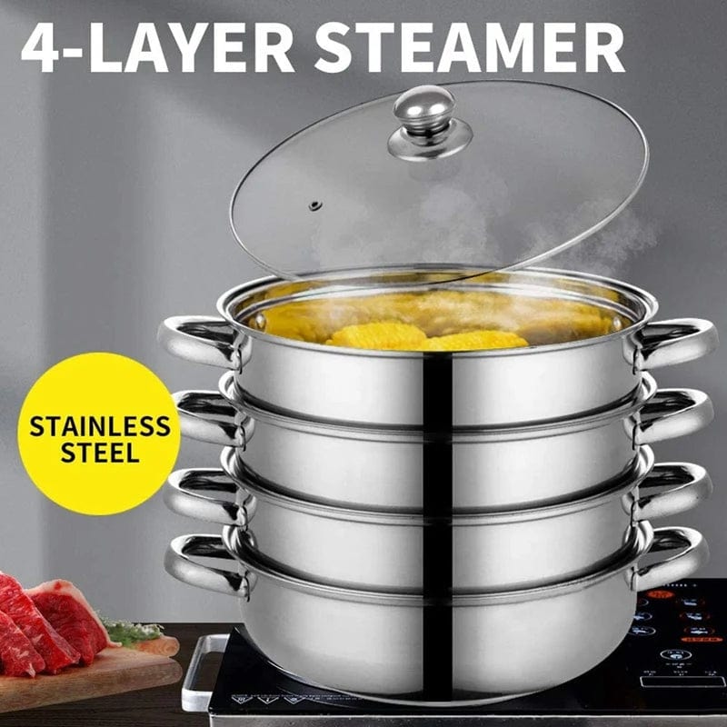  Showlu Fashion Store Silver Steamer Three Piece Stainless Steel Steamer Pan Set With Non Stick Base Multi Cooker 4 Tier