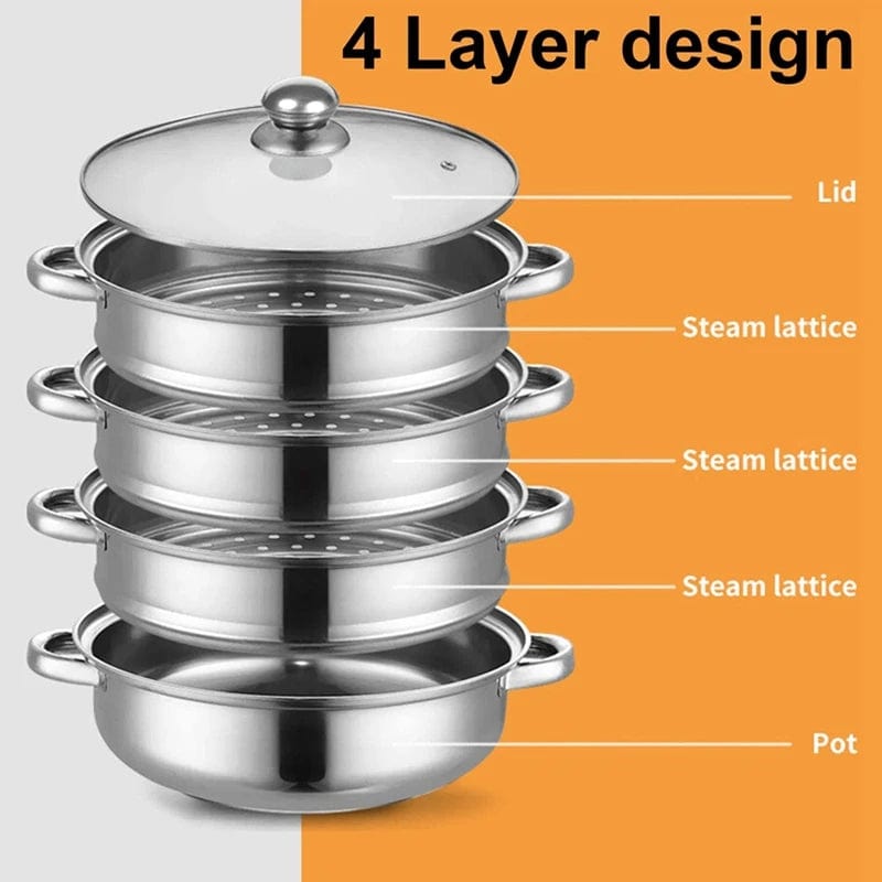  Showlu Fashion Store Silver Steamer Three Piece Stainless Steel Steamer Pan Set With Non Stick Base Multi Cooker 4 Tier