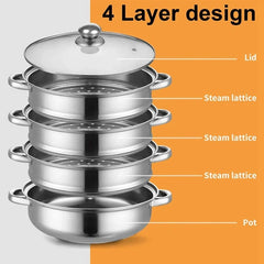  Showlu Fashion Store Silver Steamer Three Piece Stainless Steel Steamer Pan Set With Non Stick Base Multi Cooker 4 Tier