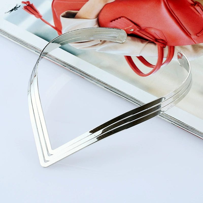  Showlu Fashion Store Silver Unique Fake Collar Glossy European and American Style Necklace Metal Collar