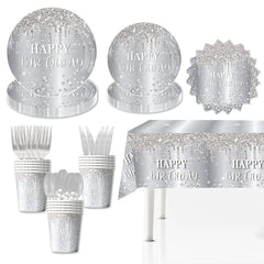  Showlu Fashion Store Silvery Theme Birthday Decorations Party Disposable Tableware Paper Napkins Cups Plates Banner Tablecloths Straw