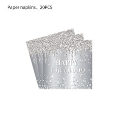  Showlu Fashion Store Silvery Theme Birthday Decorations Party Disposable Tableware Paper Napkins Cups Plates Banner Tablecloths Straw