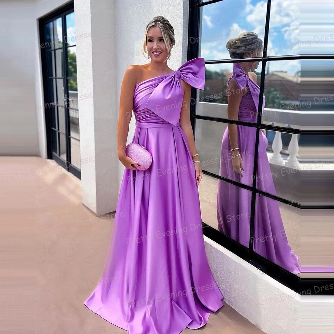 SHOWLU FASHION STORE Simple Colorful Evening Dresses Woman's A Line Sexy Bow Sleeveless Prom Growns One Shoulder Fashion Celebrity Party Vestido Gala