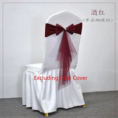 Showlu Fashion Store Single Bow Burgundy / 50pcs 10 50pcs Spandex Chair Sashes with Gauze Wedding Lycra Chair Band Stretch Chair Bows For Banquet Party Event Decoration Supplies