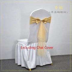 Showlu Fashion Store Single Bow Champagn / 50pcs 10 50pcs Spandex Chair Sashes with Gauze Wedding Lycra Chair Band Stretch Chair Bows For Banquet Party Event Decoration Supplies