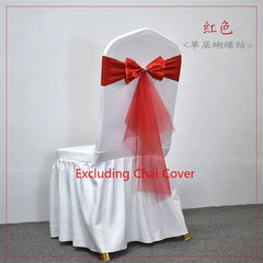 Showlu Fashion Store Single Bow Red / 50pcs 10 50pcs Spandex Chair Sashes with Gauze Wedding Lycra Chair Band Stretch Chair Bows For Banquet Party Event Decoration Supplies