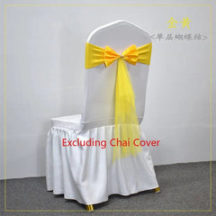 Showlu Fashion Store Single Bow Yellow / 50pcs 10 50pcs Spandex Chair Sashes with Gauze Wedding Lycra Chair Band Stretch Chair Bows For Banquet Party Event Decoration Supplies