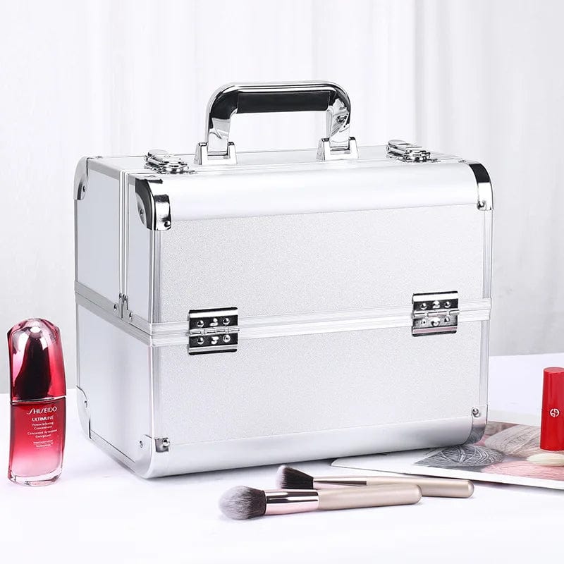  Showlu Fashion Store Siver New Professional Aluminum Alloy Cosmetic Box Hairdressing Cosmetology  Toolbox Patterned Embroidery Manicure Toolkits