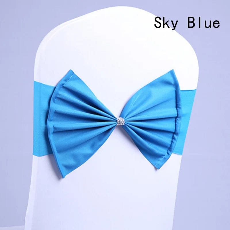 Showlu Fashion Store Sky Blue / 10PCS 50/30/10pc/Lot Bow Chair Sashes Band For Wedding Party Birthday Banquet Spandex Stretch Blend Chair Bow Tie Band Belt Ties Cover