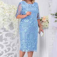 SHOWLU FASHION STORE SKY BLUE / 5XL 4xl 5xl Plus Size Summer Dresses for Wedding Guest Women's Short Sleeve Lace Floral Elegant Bodycon Formal Party Dresses