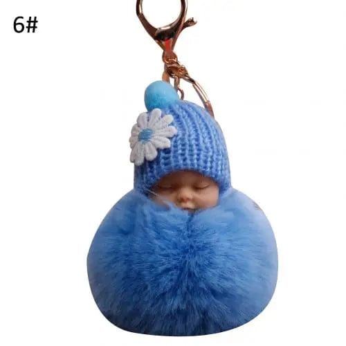 SHOWLU FASHION STORE Sky blue / CHINA Cute Pompom Sleeping Baby Keychain Fluffy Plush Doll Keychains Women Girl Bags Keyrings Cars Key Ring Gift Charming Decor