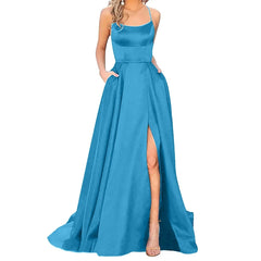  Showlu Fashion Store Sky Blue / L Navy Blue Lace-Up Backless Maxi Dress