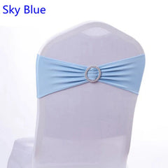  Showlu Fashion Store SKY BLUE Spandex Chair Sash Wedding With Round Buckle Lycra Stretch For All Band Universal Birthday Party Show Decoraiton