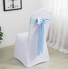  Showlu Fashion Store SKY BLUE Spandex Chair Sashes Wedding Ready Made Bow Tie Lycra Stretch Hotel Birthday Party Show Decoration On Sale Universal