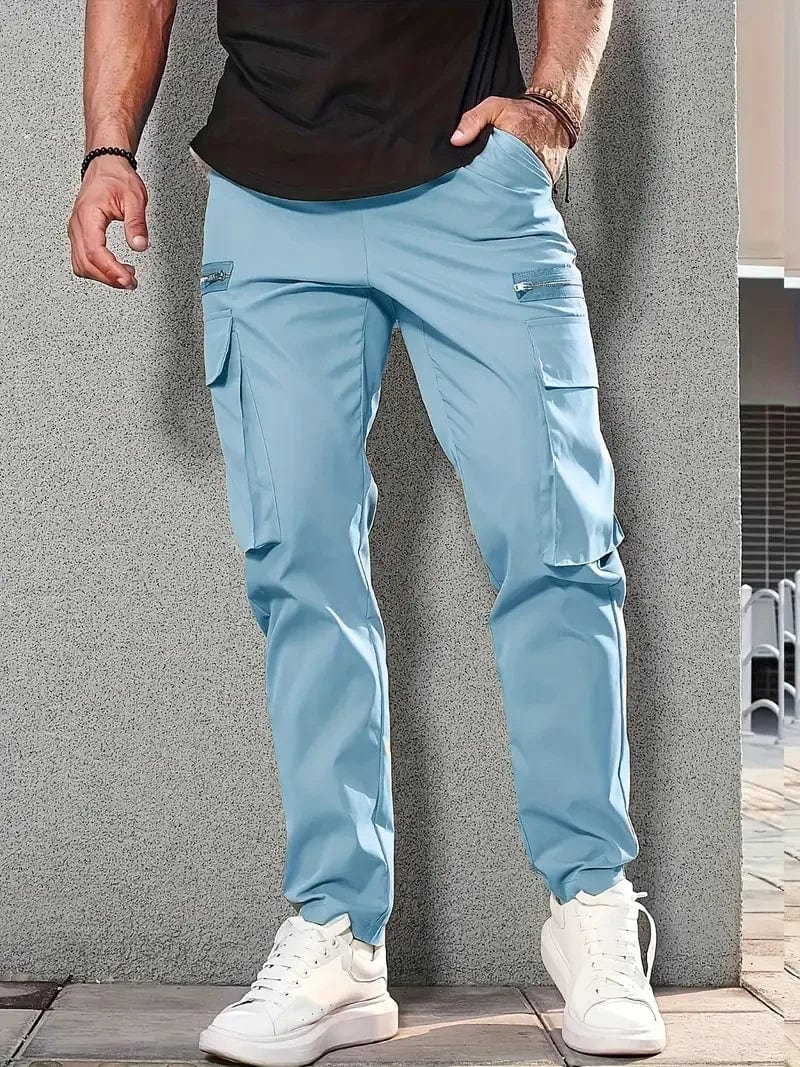 SHOWLU FASHION STORE SKY BLUE / XL Men trousers Side Pockets Cargo Harem Pants Zipper Black Hip Hop Casual Male Joggers Trousers Fashion Casual Streetwear Pants