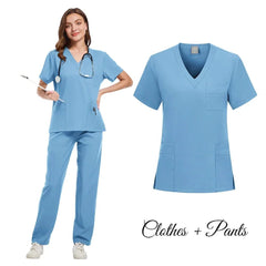 SHOWLU FASHION STORE Sky blue / XXL New Nurse Uniforms Elatic Solid Tops Pants Woman Man Scrub Trousers Dental Vet Hospital Pet Clinic Medical Uniform Scrub Sets