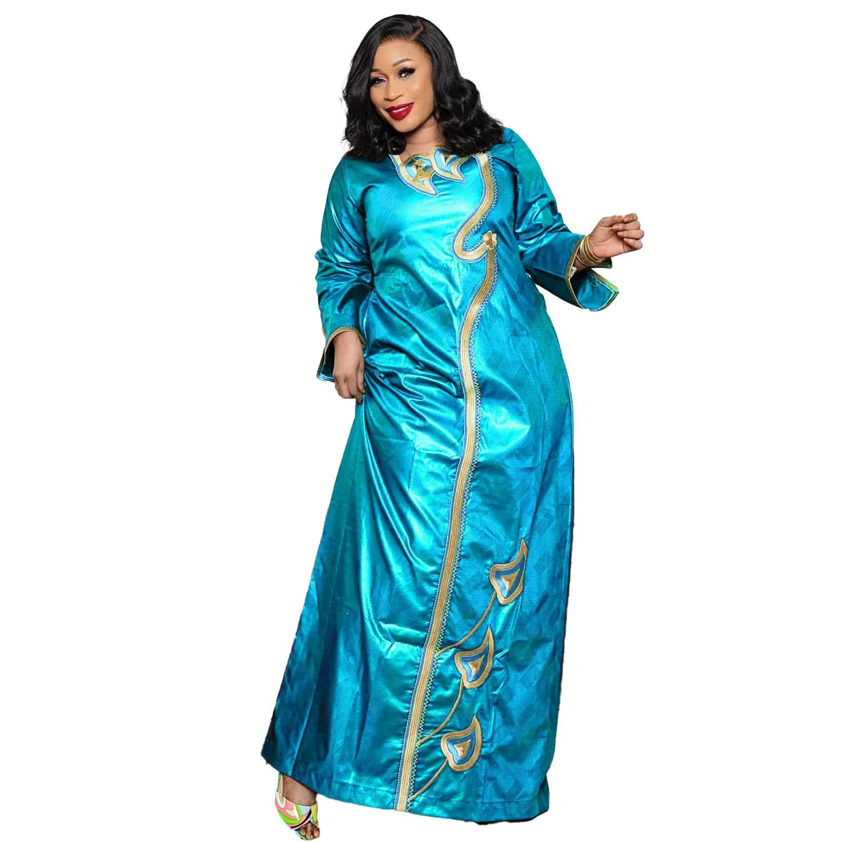 SHOWLU FASHION STORE SKY BLUE / XXXL African Attire For Women Bazin Riche Embroidery Plus Size Elegant Party Church Dress