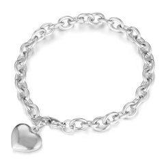  Showlu Fashion Store SL0303-S Fashion Stainless Steel Heart Pendant Bracelet Charming Beads Chain with Heart Pendant Bracelets for Women Jewelry