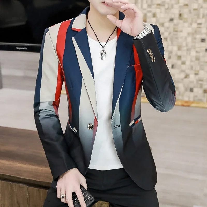  Showlu Fashion Store Slim Fit Blazer for Men  Spring New Fashion Casual Striped Print Slim Fit Mens Formal Suit Jacket Blazers Brand Men Clothing