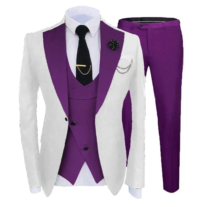 SHOWLU FASHION STORE Slim Fit Formal Men Suits For Wedding Solid Color Wide Notched Lapel Groom Tuxedo 3 Pcs Male Fashion Jacket With Vest Pants 2024