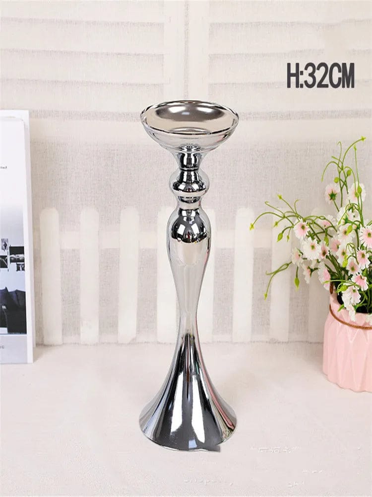  Showlu Fashion Store sliver 32cm Metal Candle Holders Flowers Vase Candlestick Centerpieces Road Lead Candelabra Centerpieces Wedding porps Christmas decoration