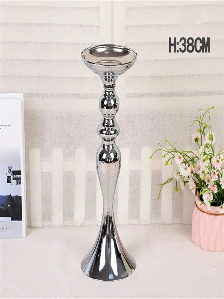  Showlu Fashion Store sliver 38cm Metal Candle Holders Flowers Vase Candlestick Centerpieces Road Lead Candelabra Centerpieces Wedding porps Christmas decoration