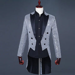 SHOWLU FASHION STORE Sliver / M / CHINA Shiny Red Sequin Glitter Embellished Tuxedo Blazer Men  Party Wedding Tailcoat Suits Mens Stage Singer Costume Homme