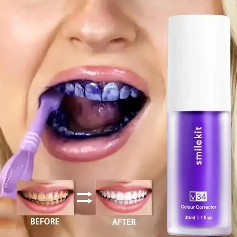  Showlu Fashion Store SMILEKIT V34 Purple Whitening Toothpaste Remove Smoke Stain Remove Stains Reduce Yellowing Care For Teeth Gums Fresh Breath