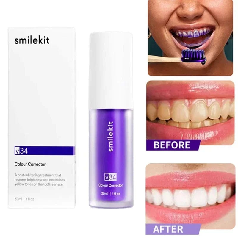  Showlu Fashion Store SMILEKIT V34 Purple Whitening Toothpaste Remove Smoke Stain Remove Stains Reduce Yellowing Care For Teeth Gums Fresh Breath