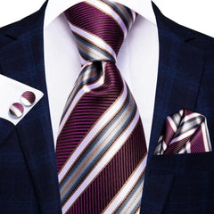 SHOWLU FASHION STORE SN-3345 Hi-Tie Navy Blue Striped Silk Wedding Tie For Men Fashion Design Gift Men Necktie Hanky Cufflink Set Business Party Dropshiping