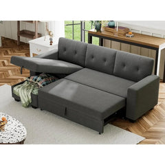  Showlu Fashion Store Sofa Bed Reversible Convertible Sleeper Pull Out Couches with Storage Chaise, Linen Fabric Furniture for Living Room, Apartment