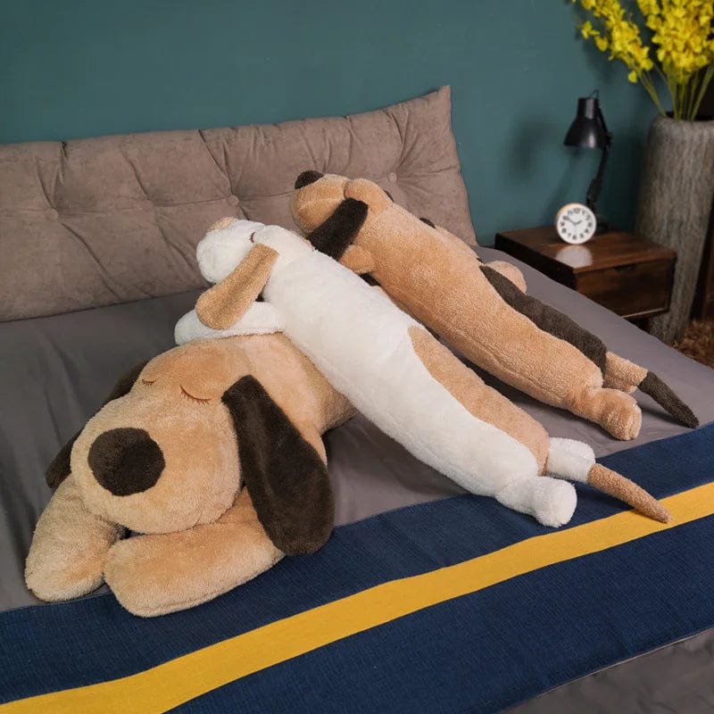 Soft Kawaii Biscuit Puppy plush pillow by SHOWLU, a long stuffed dog toy perfect for cuddling and gifting.