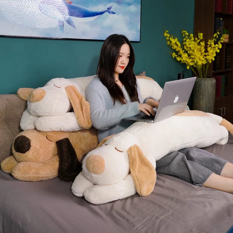 Soft kawaii dog plush pillow from SHOWLU FASHION STORE, long stuffed animal doll ideal for cuddling or as a gift for kids or girlfriends.