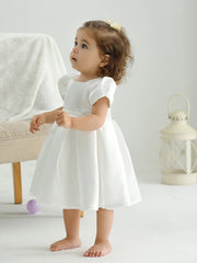 SHOWLU FASHION STORE Soft Satin Hand Made Pearl Decoration Ruffle Elegant Party Wedding Baptism Baby Dress