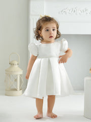 SHOWLU FASHION STORE Soft Satin Hand Made Pearl Decoration Ruffle Elegant Party Wedding Baptism Baby Dress