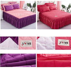  Showlu Fashion Store Solid Color Elastic Thickened Velvet Bunk Mattress Protective Cover Bedding Non-Slip Breathable King Skirt Individual Pillowcase