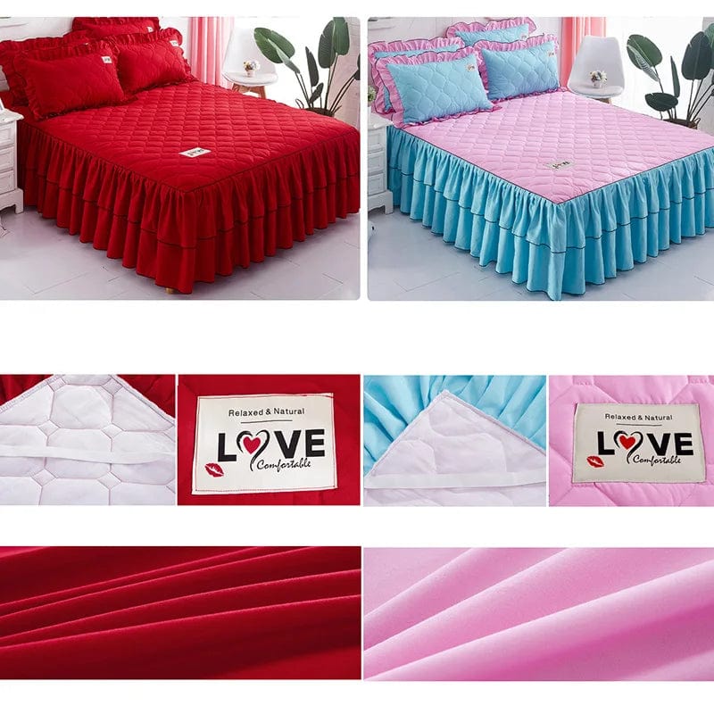  Showlu Fashion Store Solid Color Elastic Thickened Velvet Bunk Mattress Protective Cover Bedding Non-Slip Breathable King Skirt Individual Pillowcase