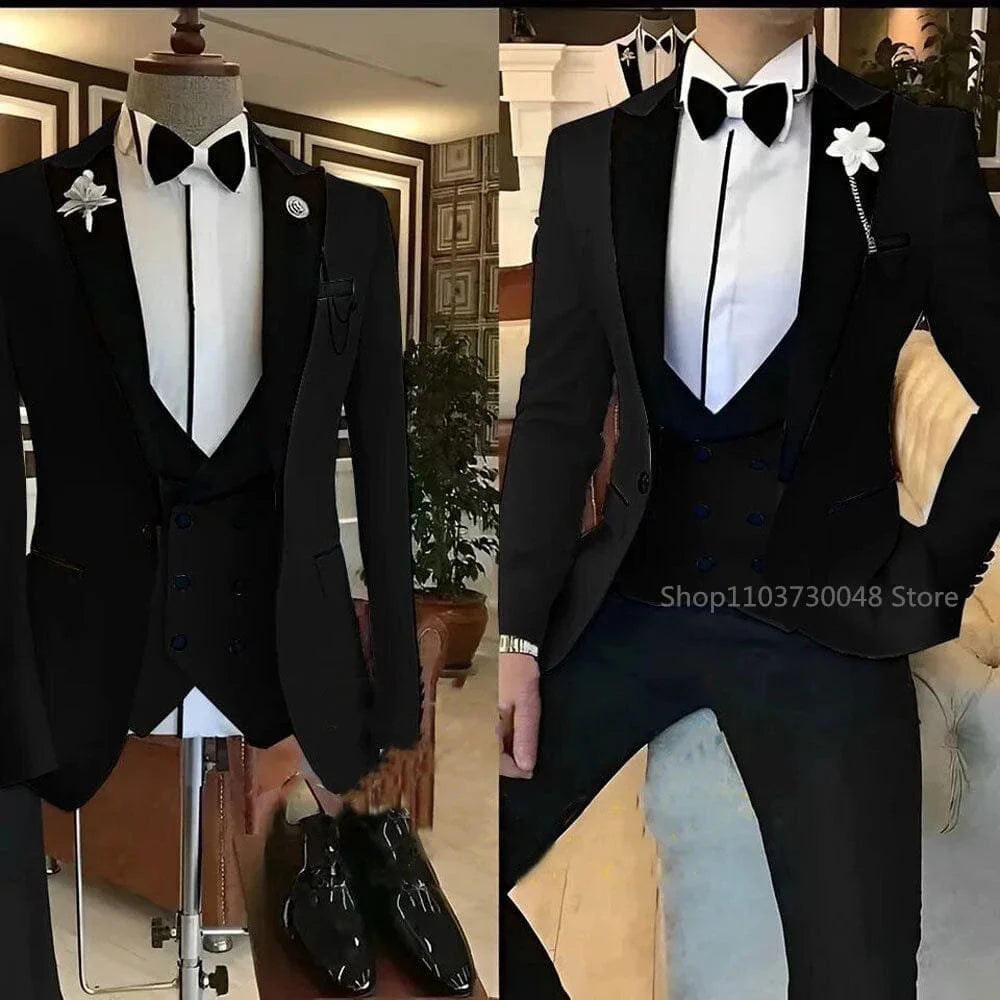 Kromoc men's 3-piece slim fit suit by SHOWLU FASHION STORE, featuring wool blend fabric, peak lapel tuxedo, jacket, vest, and trousers