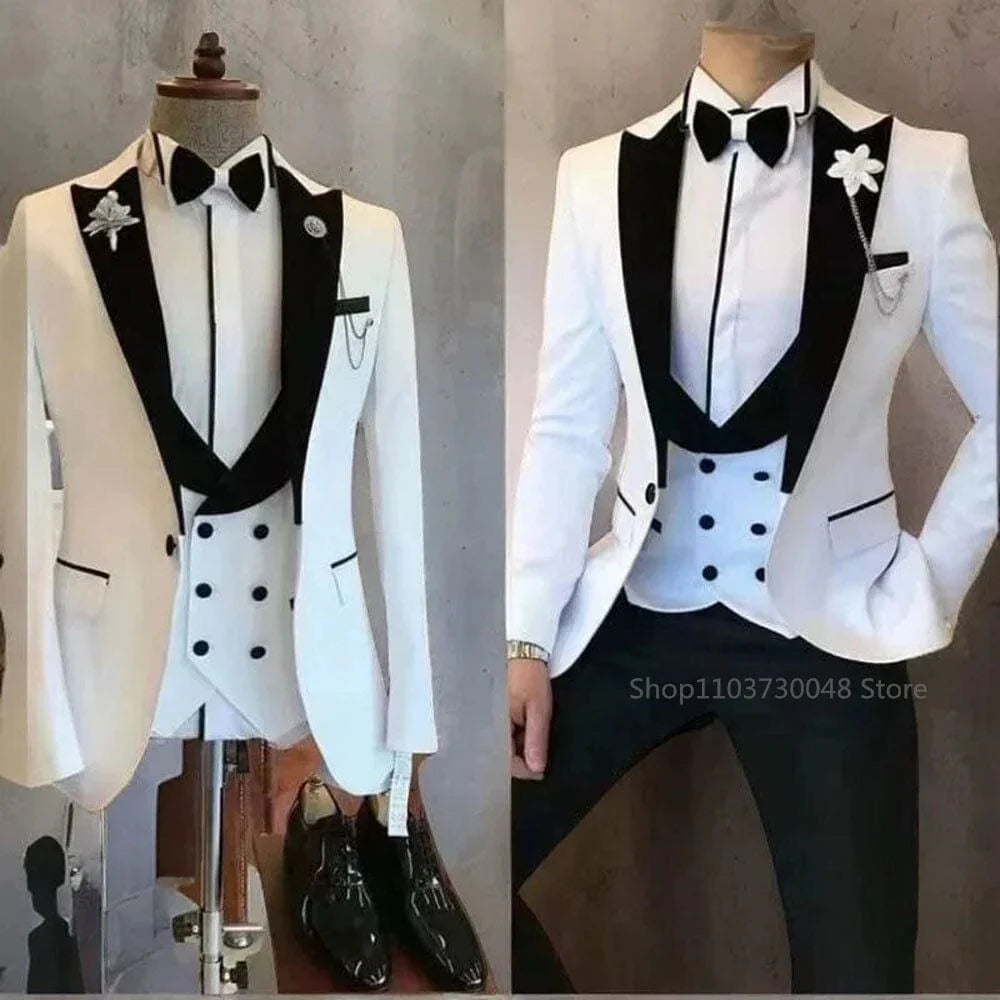 Kromoc men's 3-piece slim fit wool blend tuxedo with peak lapel jacket, vest, and trousers for formal or wedding occasions
