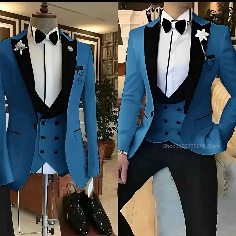 Kromoc men's 3-piece slim fit suit by SHOWLU FASHION STORE featuring wool blend fabric, peak lapel tuxedo, jacket, vest, and trousers.