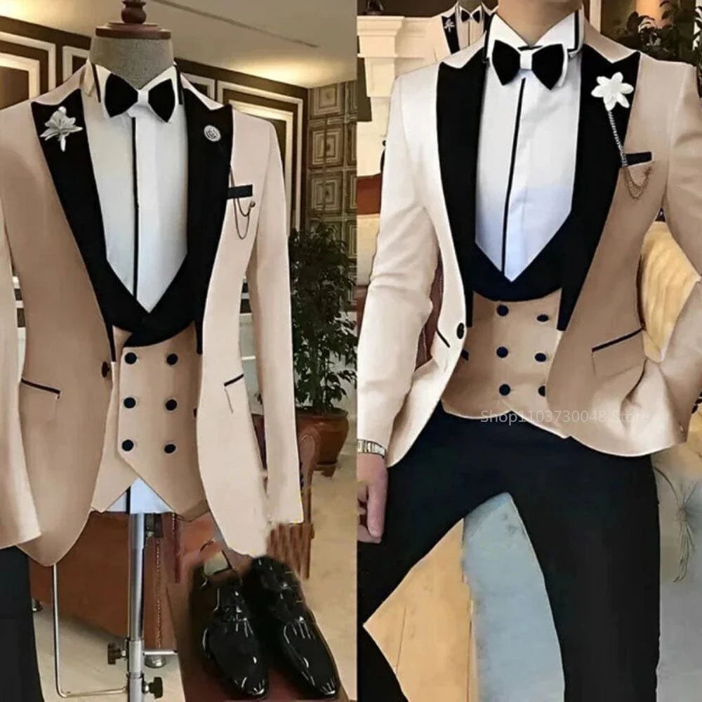 Kromoc men's 3-piece slim fit suit by SHOWLU FASHION STORE featuring wool blend fabric, peak lapel tuxedo with vest and trousers.