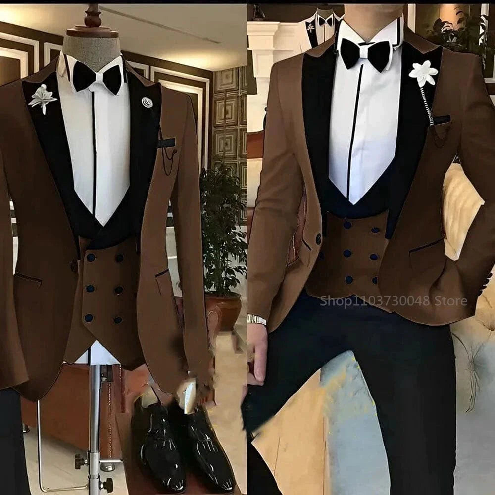 Kromoc men's 3-piece slim fit suit by SHOWLU FASHION STORE with wool blend, peak lapel tuxedo, jacket, vest, and trousers.