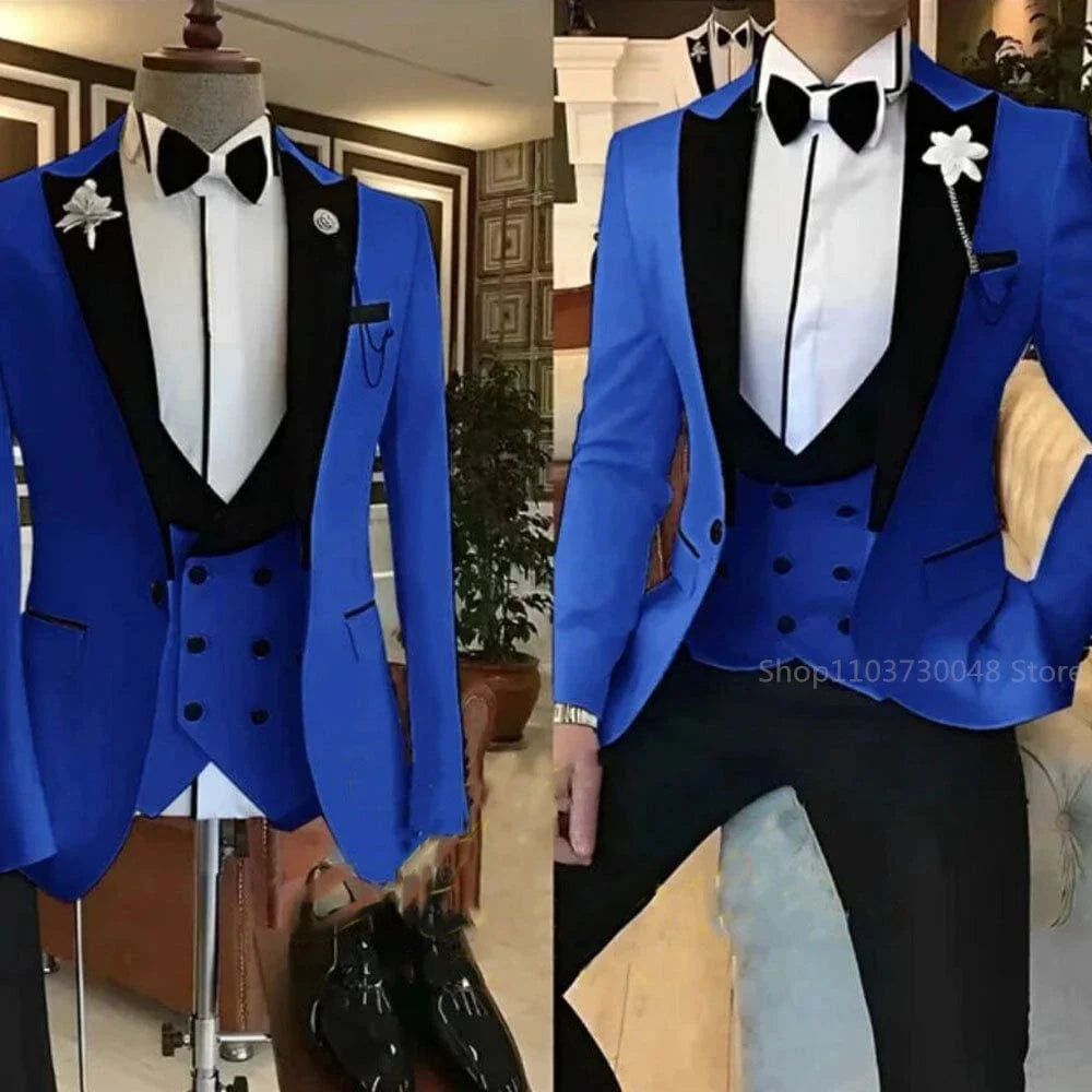 Kromoc men's 3-piece slim fit suit by SHOWLU FASHION STORE featuring wool blend fabric, peak lapel tuxedo jacket, vest, and trousers.