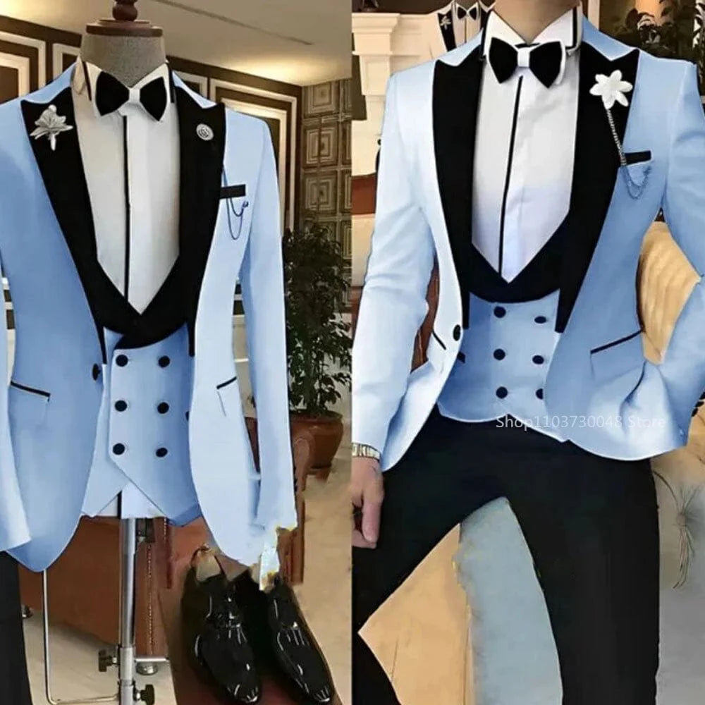 Kromoc Men's 3-Piece Slim Fit Suit by SHOWLU FASHION STORE featuring wool blend fabric, peak lapel tuxedo, jacket, vest, and trousers.
