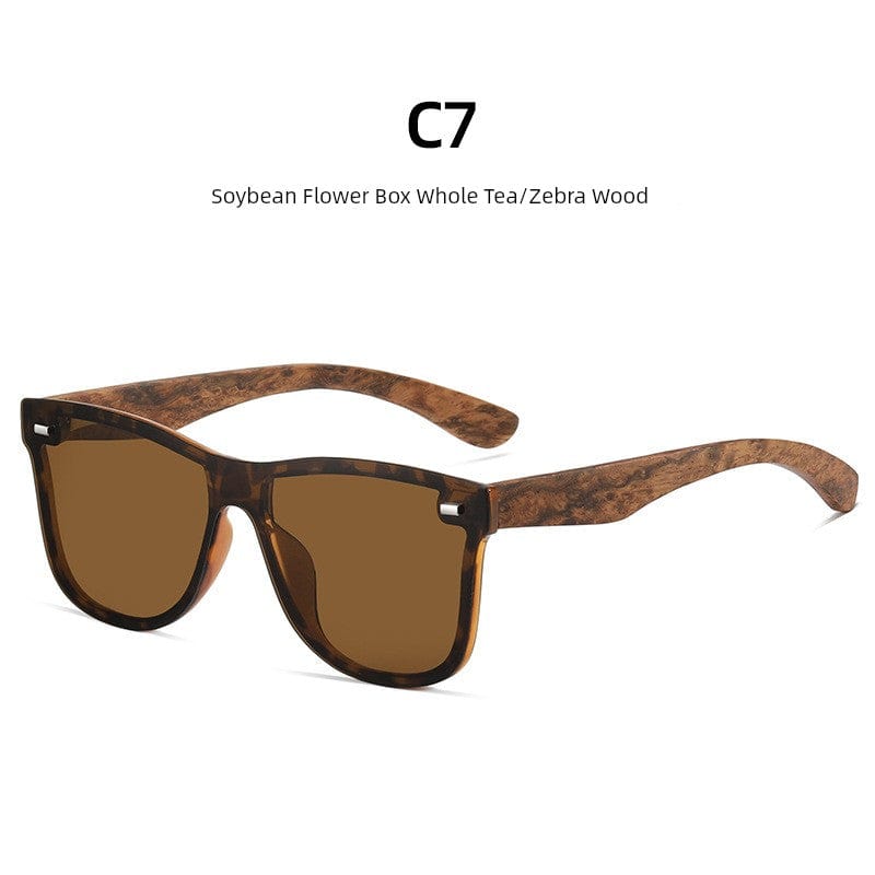 Showlu Fashion Store Soybean Flower Box Whole Tea/Zebra Wood 2023 Men's New Trendy Polarized Sunglasses Women's One-Piece Sunglasses Decorative Bamboo Wooden Glasses Leg Decoration Comfortable