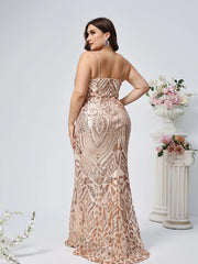 SHOWLU FASHION STORE Spaghetti sStrap V-neck Cocktail pParty Dress Sequins Plus Size Mermaid Backless Slim Fit Evening Dress Sexy Ball Dress