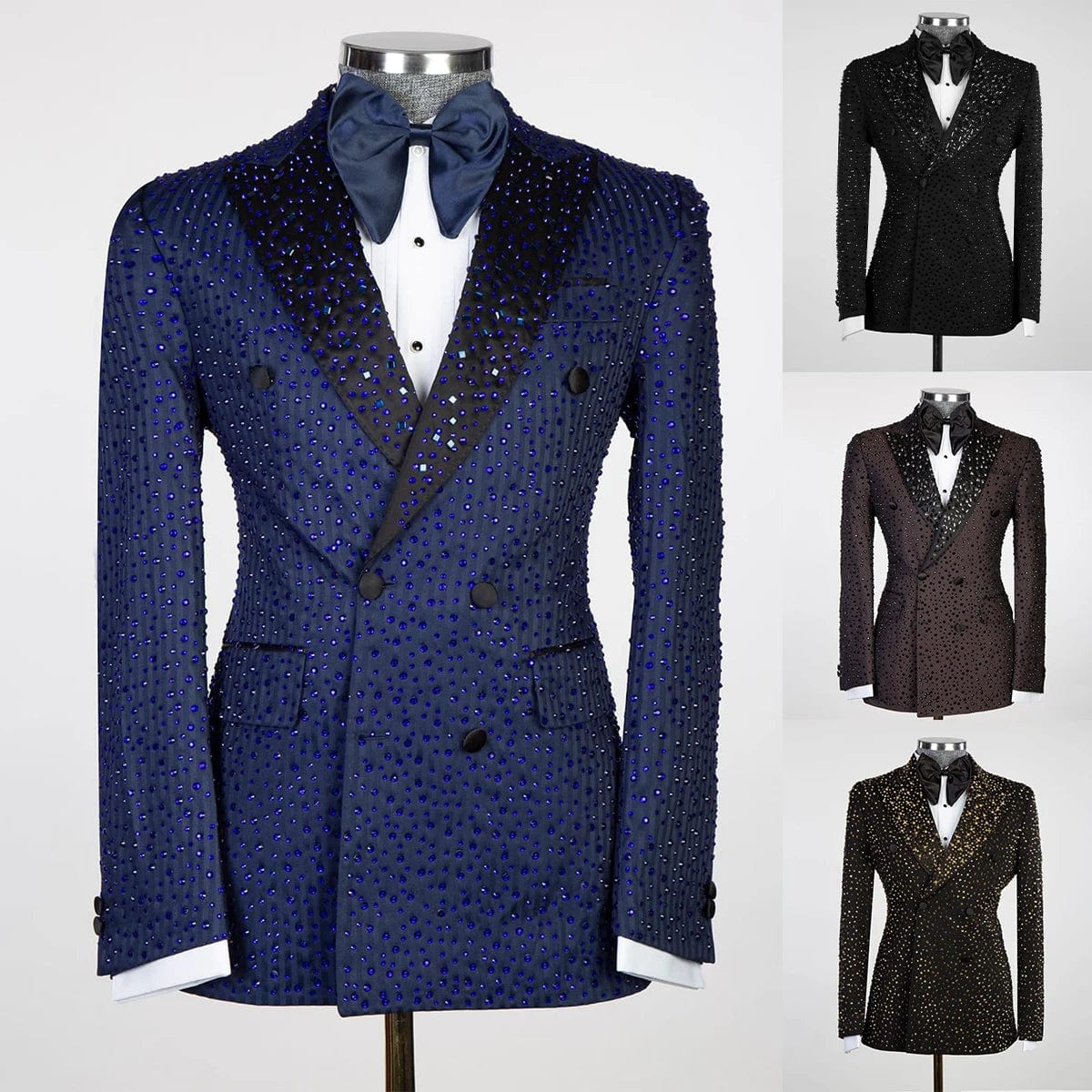 SHOWLU FASHION STORE Sparkly Men Wedding Suits Peaked Lapel Tuxedos Beads Crystal 2 Pcs (Blazer+Pants) Prom Evening Party Custom Made