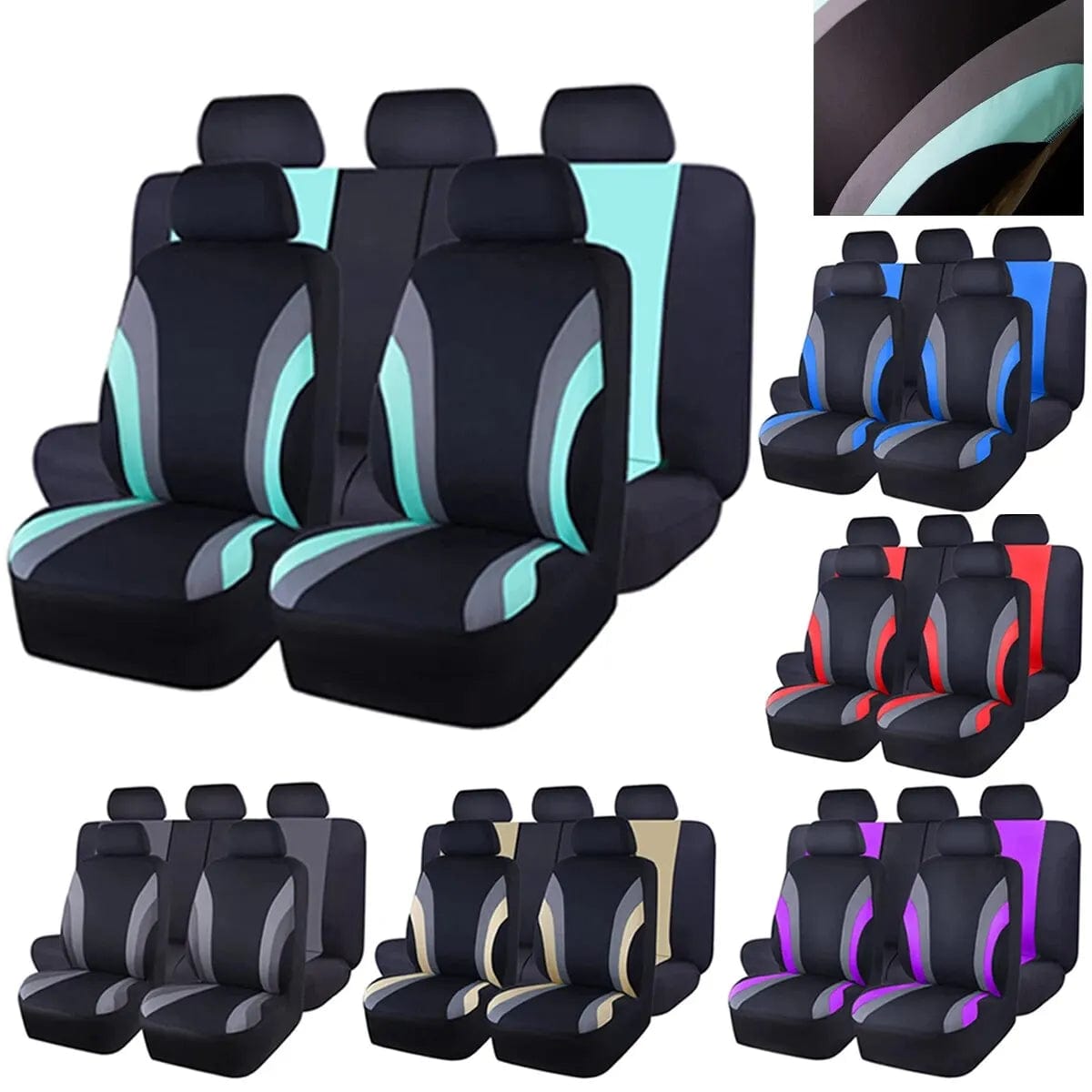  Showlu Fashion Store Sports Style Full Set Polyester Fabric Car Seat Covers Car Seat Protector Universal Fit Most Cars SUVs