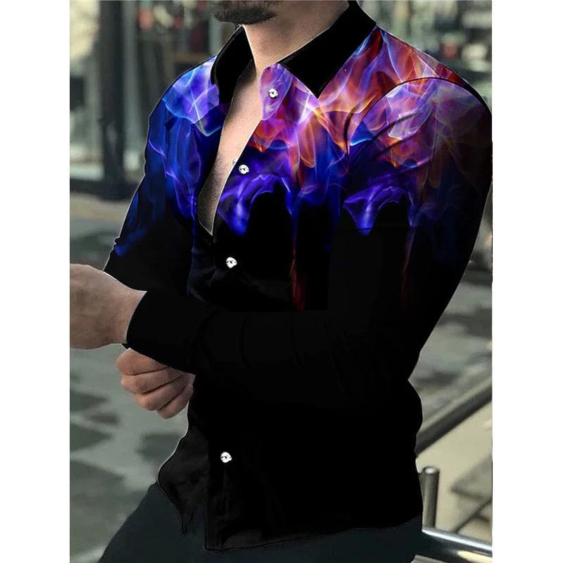 SHOWLU FASHION STORE Spring and Autumn men's cardigan, men's shirt 3D digital printed shirt, oversized men's shirt, long sleeved shirt trend design