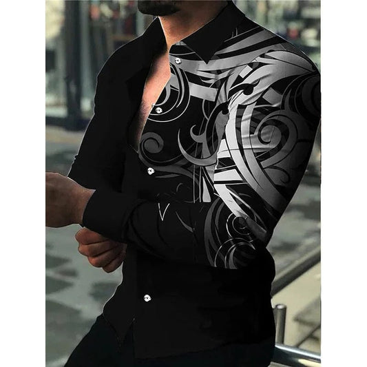 SHOWLU FASHION STORE Spring and Autumn men's cardigan, men's shirt 3D digital printed shirt, oversized men's shirt, long sleeved shirt trend design